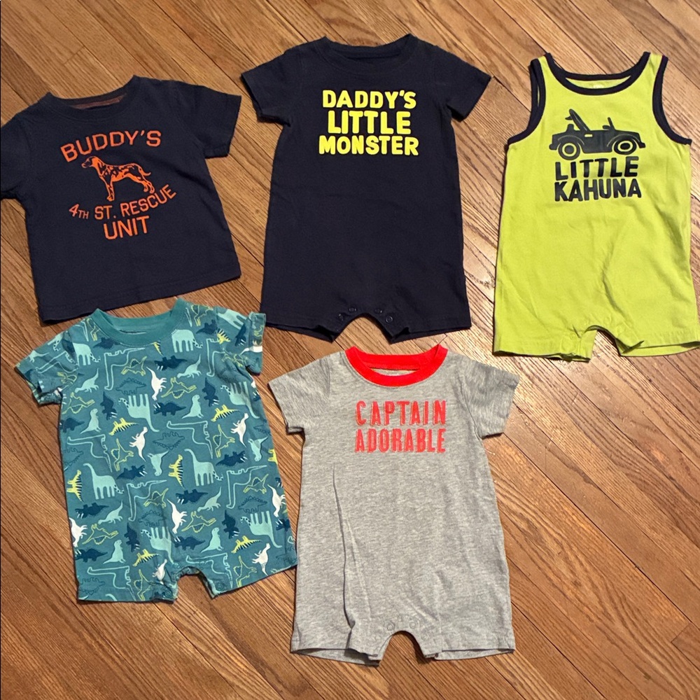 Carter's Kids Bodysuits - Navy, Lime, Blue, Gray and 1 Blue Tee